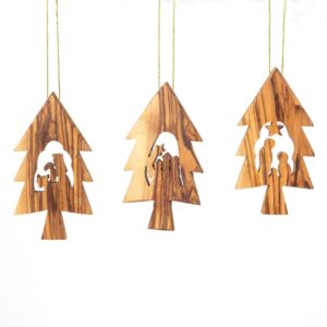 Weihnachtsdeko Baumschmuck Krippe 3er Set Tannenbaum Anhänger - without Rinde