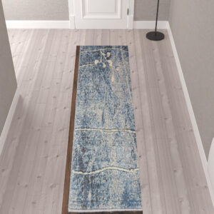 10' Blue Floral Power Loom Runner Rug