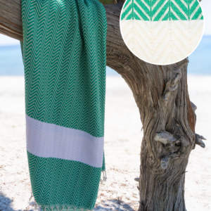 ZAYA Hammam Towel, Beach Towel, Pestemal - Green / White