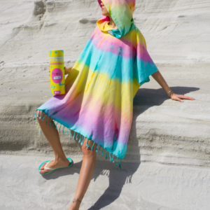 Tie Dye Hooded Beach Poncho with Recycled Gift Box, Pink, Green