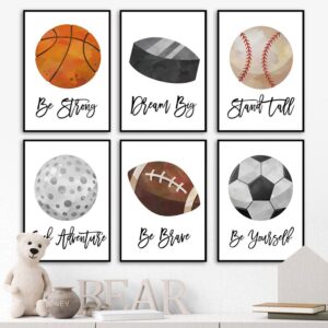 Poster Kids Sportbälle Fußball Basketball Baseball Football Golfball & Eisho