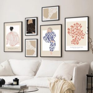 Poster Boho Abstract Lines & Women Curves Body Shapes as Print without Rahm