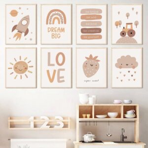 Poster Baby Motive Sonne Liebe Wolke Rakete Regenbogen Erdbeere Träume groß &