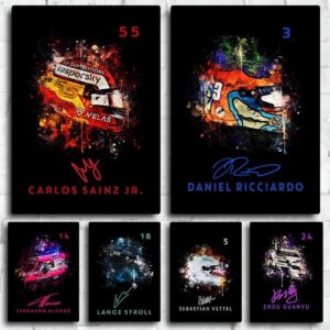 Poster Formel 1 Helm Aquarell Rennfahrer Name Unterschrift Rennnummer Decor Pri