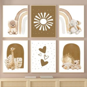 Poster Kids Room Regenbogen Bär Elefant Sonne Boho Kids Room Pictures Wa