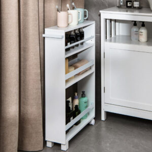 NNECW 4-Tier Slim Rolling Storage Trolley with Handle and Adjustable Shelf-White